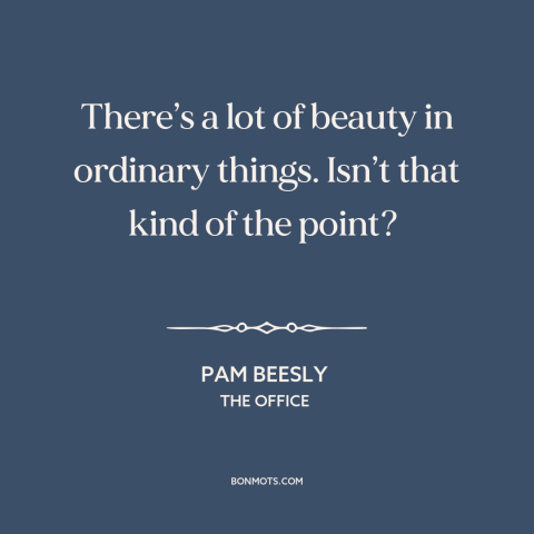 A quote from The Office about beauty: “There’s a lot of beauty in ordinary things. Isn’t that kind of the point?”