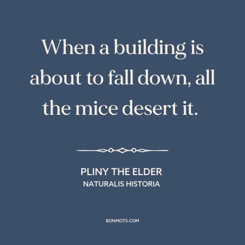 A quote by Pliny the Elder about instinct: “When a building is about to fall down, all the mice desert it.”