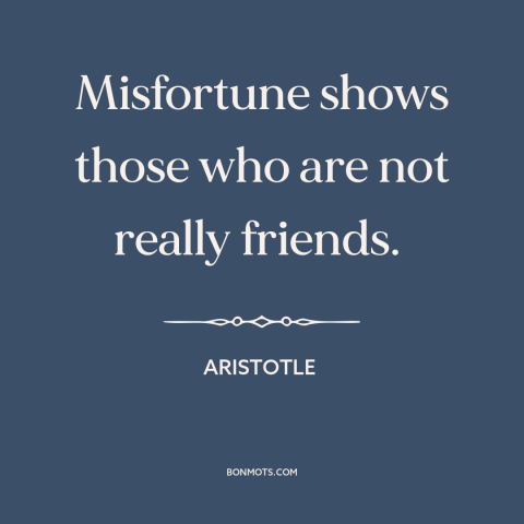 A quote by Aristotle about adversity: “Misfortune shows those who are not really friends.”