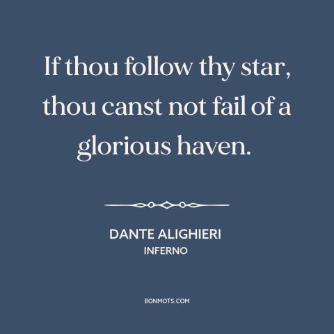 A quote by Dante Alighieri about destiny: “If thou follow thy star, thou canst not fail of a glorious haven.”