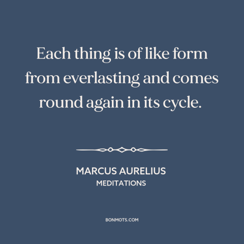 A quote by Marcus Aurelius about circle of life: “Each thing is of like form from everlasting and comes round again in its…”