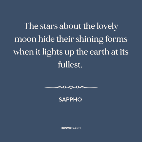 A quote by Sappho about moonlight: “The stars about the lovely moon hide their shining forms when it lights up…”