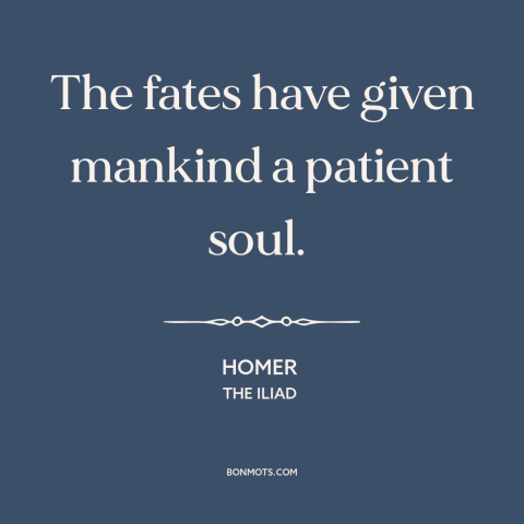 A quote by Homer about patience: “The fates have given mankind a patient soul.”