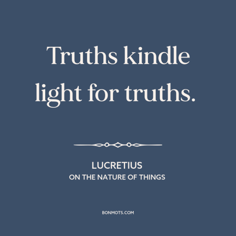 A quote by Lucretius about incremental progress: “Truths kindle light for truths.”