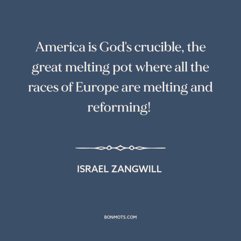 A quote by Israel Zangwill about immigration: “America is God's crucible, the great melting pot where all the races of…”