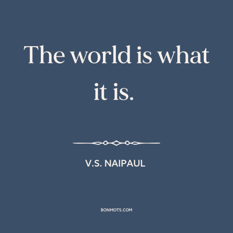 A quote by V.S. Naipaul about impossibility of progress: “The world is what it is.”