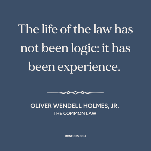 A quote by Oliver Wendell Holmes, Jr. about legal theory: “The life of the law has not been logic: it has been experience.”