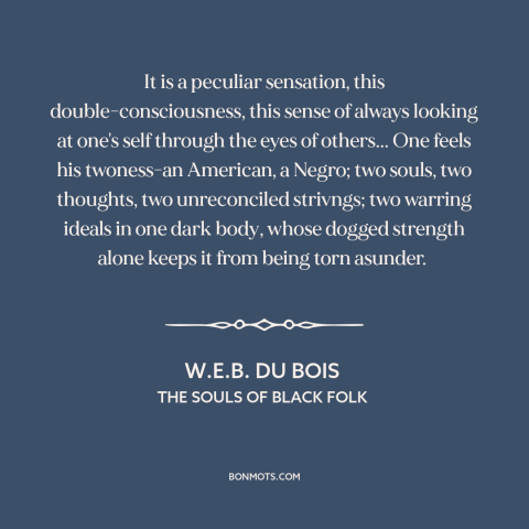 A quote by W.E.B. Du Bois about black experience: “It is a peculiar sensation, this double-consciousness, this sense…”