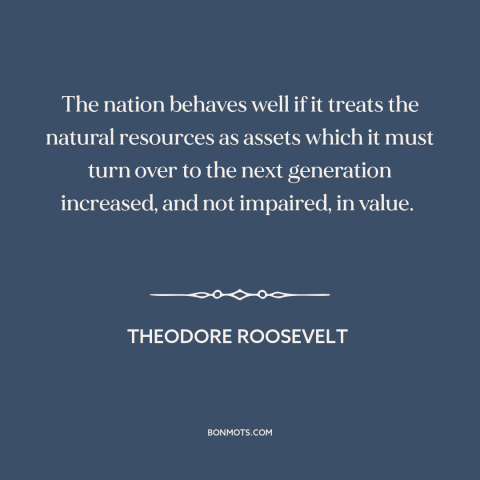 A quote by Theodore Roosevelt about environmental protection: “The nation behaves well if it treats the natural resources…”