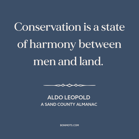 A quote by Aldo Leopold about conservation: “Conservation is a state of harmony between men and land.”