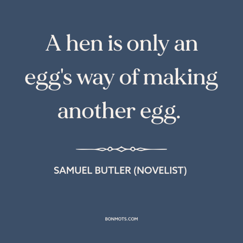 A quote by Samuel Butler (novelist): “A hen is only an egg's way of making another egg.”