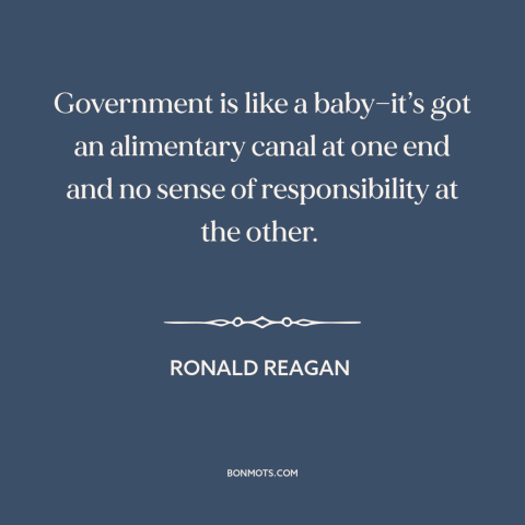 A quote by Ronald Reagan about government: “Government is like a baby—it’s got an alimentary canal at one end and no…”