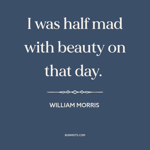 A quote by William Morris about beauty: “I was half mad with beauty on that day.”