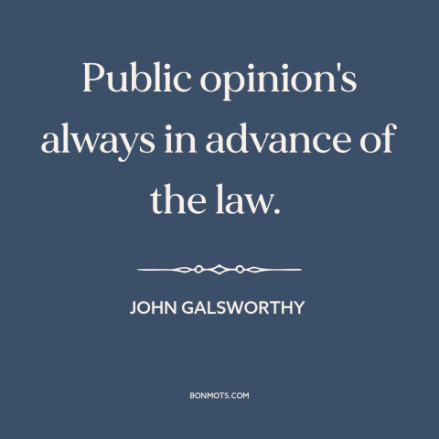 A quote by John Galsworthy about public opinion: “Public opinion's always in advance of the law.”