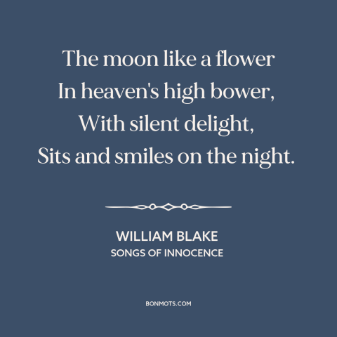 A quote by William Blake about the moon: “The moon like a flower In heaven's high bower, With silent delight…”