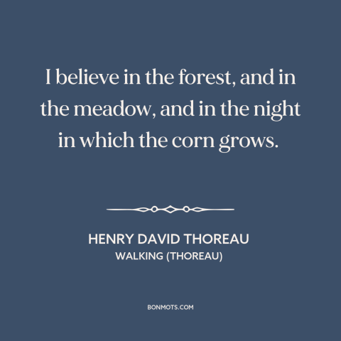 A quote by Henry David Thoreau about nature: “I believe in the forest, and in the meadow, and in the night in…”