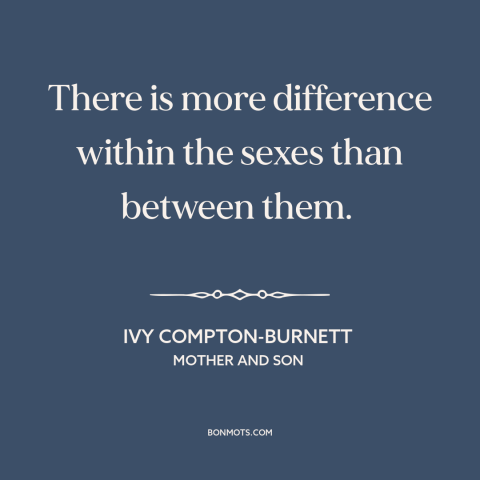 A quote by Ivy Compton-Burnett about gender relations: “There is more difference within the sexes than between them.”