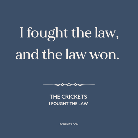 A quote by The Crickets about law: “I fought the law, and the law won.”