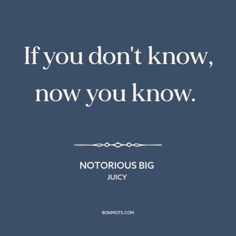 A quote by Notorious BIG about knowledge: “If you don't know, now you know.”