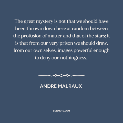 A quote by Andre Malraux about the human condition: “The great mystery is not that we should have been thrown down here at…”