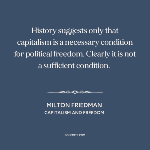 A quote by Milton Friedman about political theory: “History suggests only that capitalism is a necessary condition…”