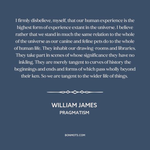 A quote by William James about man and the universe: “I firmly disbelieve, myself, that our human experience is…”