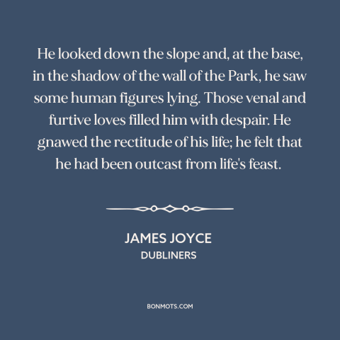 A quote by James Joyce about fomo: “He looked down the slope and, at the base, in the shadow of the wall of the…”