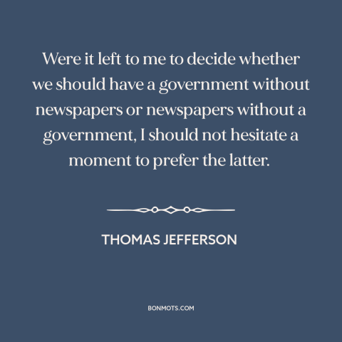 A quote by Thomas Jefferson about newspapers: “Were it left to me to decide whether we should have a government without…”