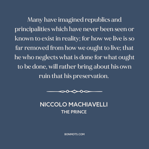 A quote by Niccolo Machiavelli about realism vs. idealism: “Many have imagined republics and principalities which have…”