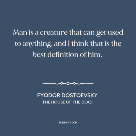 A quote by Fyodor Dostoevsky about adaptability: “Man is a creature that can get used to anything, and I think that…”