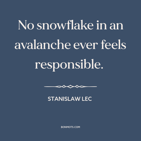 A quote by Stanislaw Lec about taking responsibility: “No snowflake in an avalanche ever feels responsible.”