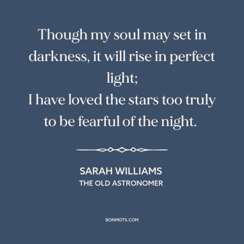 A quote by Sarah Williams about fear of death: “Though my soul may set in darkness, it will rise in perfect light; I…”