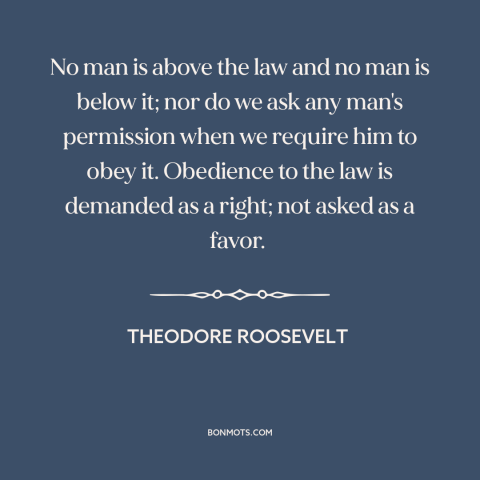 A quote by Theodore Roosevelt about applying the law: “No man is above the law and no man is below it; nor do…”