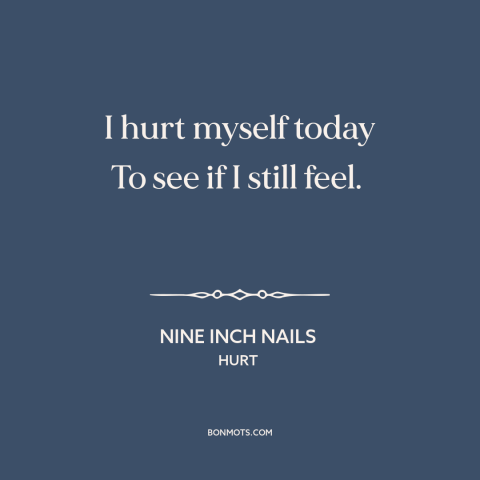 A quote by Nine Inch Nails about self-harm: “I hurt myself today To see if I still feel.”