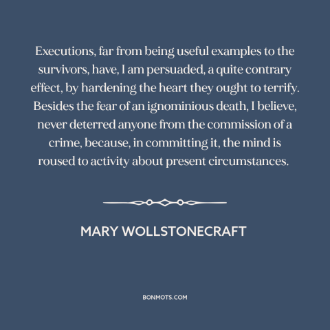 A quote by Mary Wollstonecraft about capital punishment: “Executions, far from being useful examples to the survivors…”