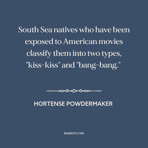 A quote by Hortense Powdermaker about hollywood: “South Sea natives who have been exposed to American movies classify…”