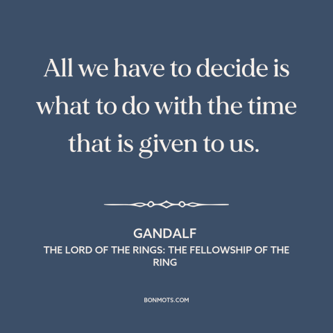 A quote from The Lord of the Rings: The Fellowship of the Ring about spending time: “All we have to decide is what to do…”