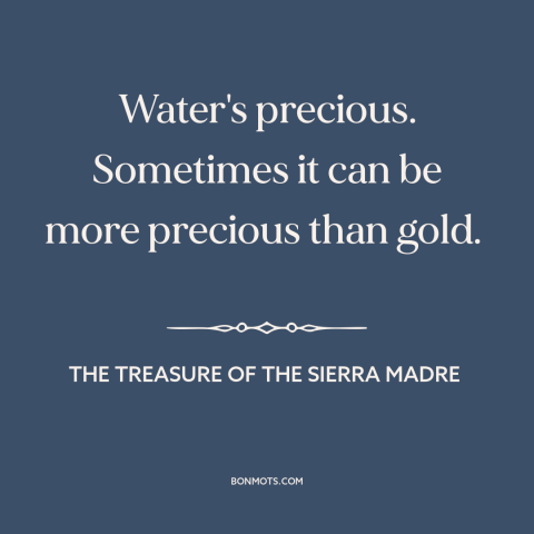 A quote from The Treasure of the Sierra Madre: “Water's precious. Sometimes it can be more precious than gold.”