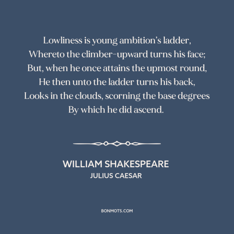 A quote by William Shakespeare about despising one's origins: “Lowliness is young ambition’s ladder, Whereto the…”