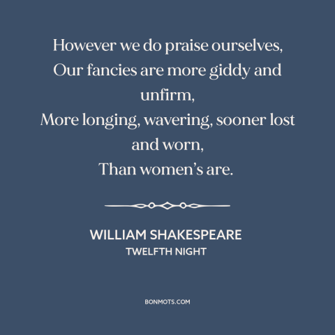 A quote by William Shakespeare about flaws of men: “However we do praise ourselves, Our fancies are more giddy and…”