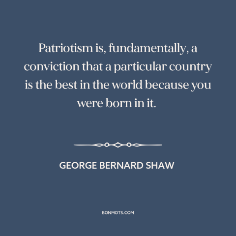 A quote by George Bernard Shaw about patriotism: “Patriotism is, fundamentally, a conviction that a particular country is…”