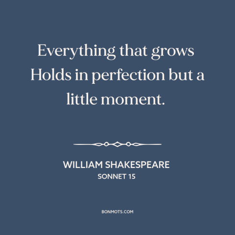 A quote by William Shakespeare about the ephemeral: “Everything that grows Holds in perfection but a little moment.”