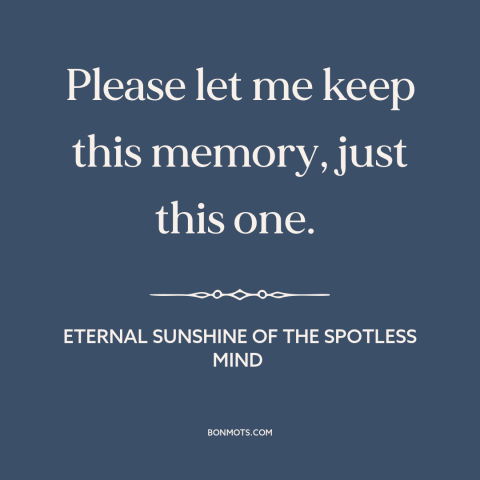 A quote from Eternal Sunshine of the Spotless Mind about memories: “Please let me keep this memory, just this one.”