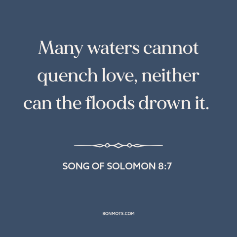 A quote from The Bible about nature of love: “Many waters cannot quench love, neither can the floods drown it.”