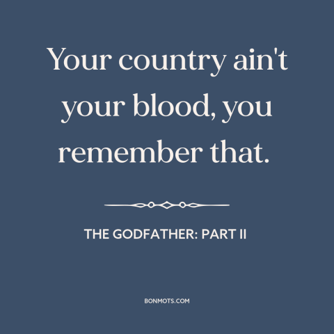 A quote from The Godfather: Part II about family: “Your country ain't your blood, you remember that.”