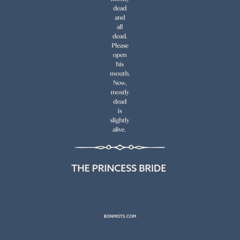 A quote from The Princess Bride about life and death: “Whoo-hoo-hoo, look who knows so much. It just so happens…”