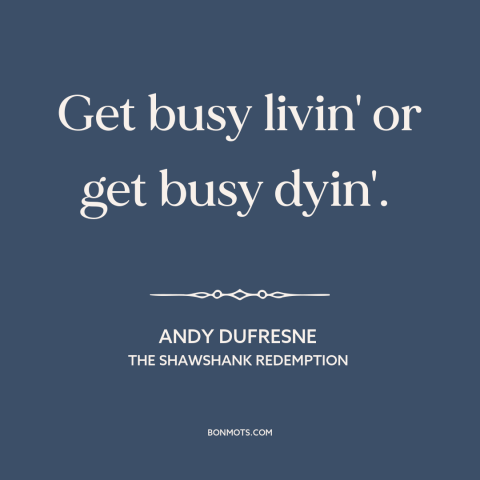 A quote from The Shawshank Redemption about living life to the fullest: “Get busy livin' or get busy dyin'.”