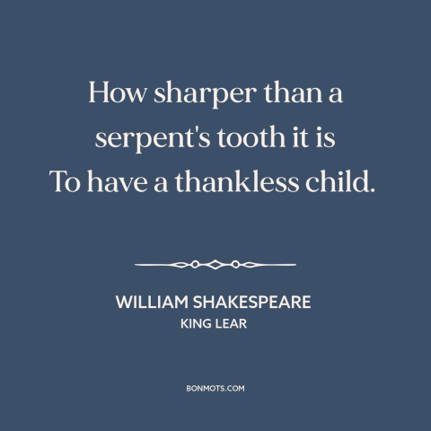 A quote by William Shakespeare about parenting: “How sharper than a serpent's tooth it is To have a thankless child.”