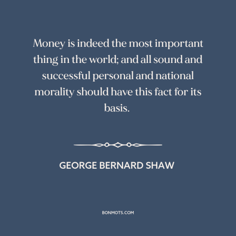 A quote by George Bernard Shaw about importance of money: “Money is indeed the most important thing in the world; and…”