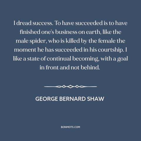 A quote by George Bernard Shaw about goals: “I dread success. To have succeeded is to have finished one's business on…”